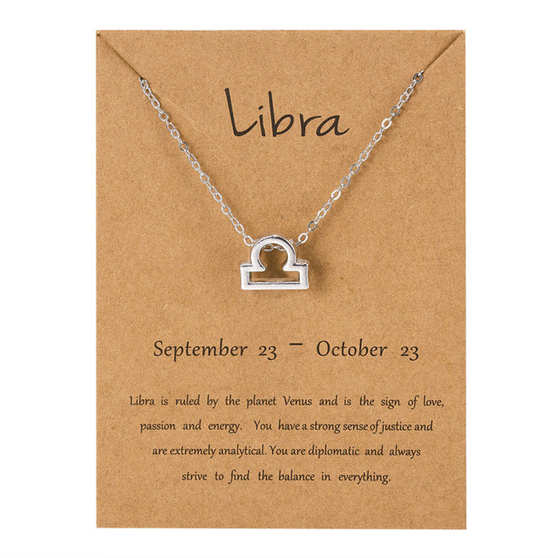 Zodiac Sign Pendant Necklace for Women 12 Constellation Jewelry Choker Charm Silver Color Chain Birthday Card Gift Female Collar