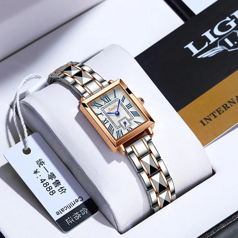 LIGE Roman Ladies Watch Fashion Square Women Watches Top Brand Luxury Quartz Stainless Steel Waterproof Wrist Watch Montre Femme