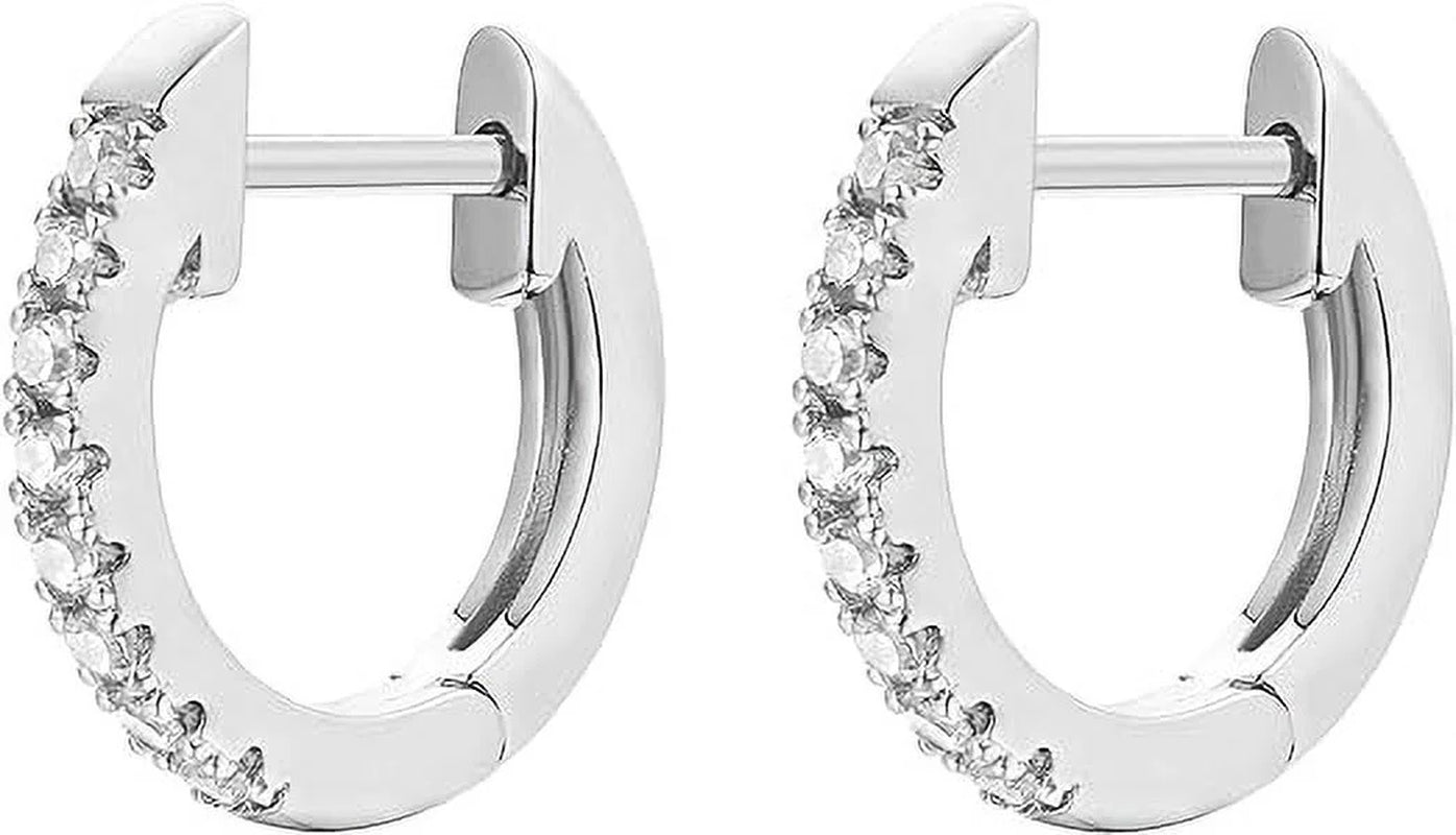 14K White Gold Plated Post Cubic Zirconia Cuff Earring Huggie Stud