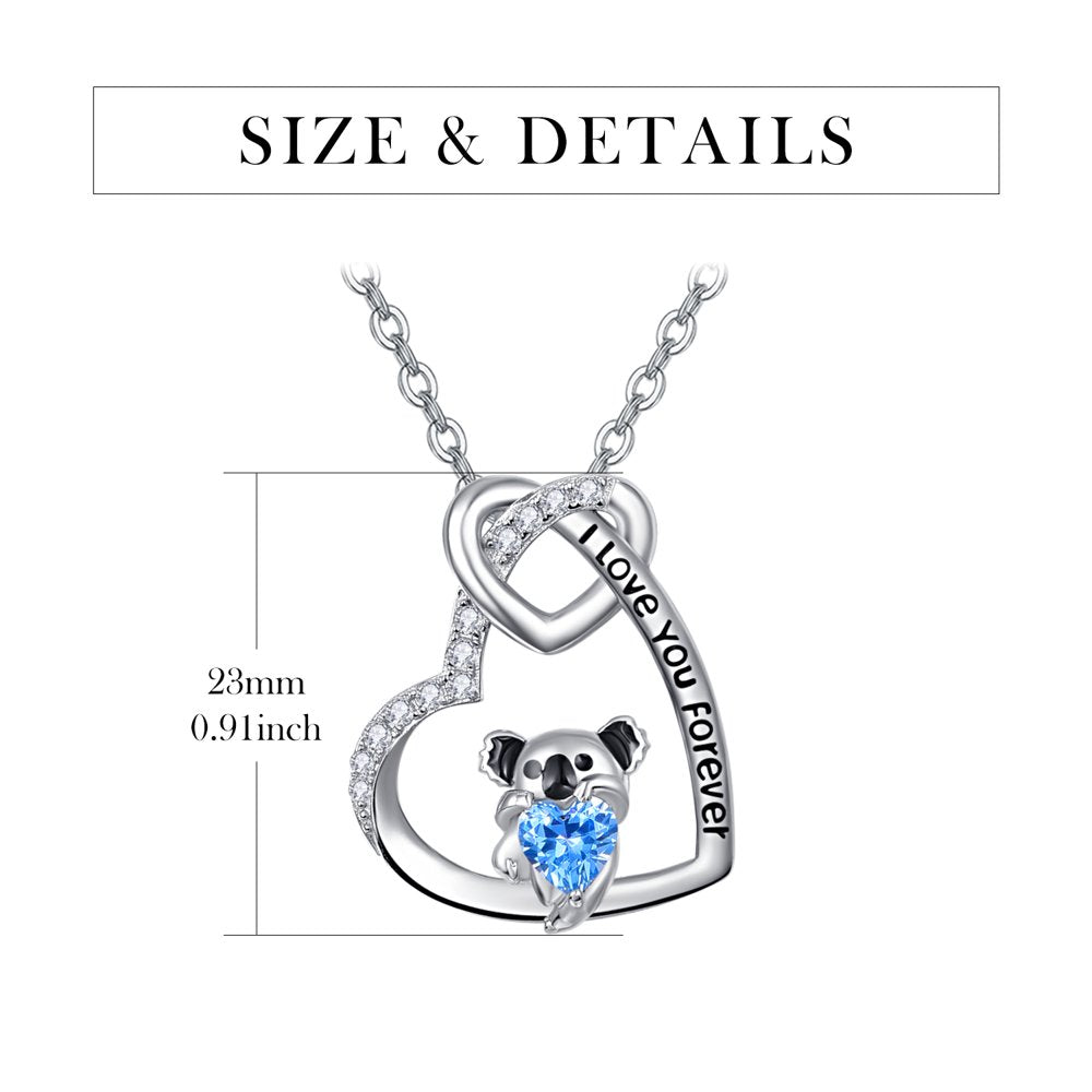 Koala Gifts Sterling Silver Koala Necklace for Women Girls Heart Cute Animal Koala Jewelry for Women Mom Daughter