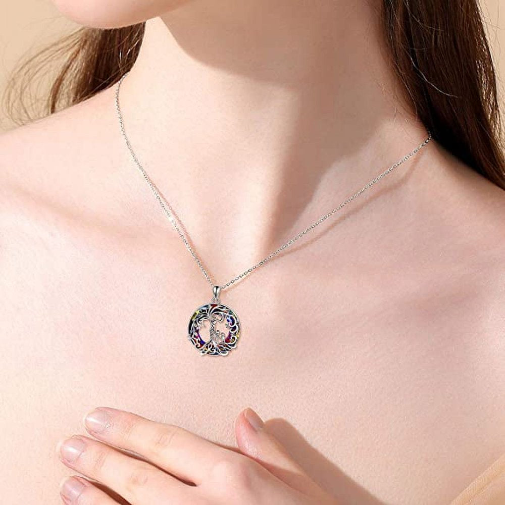 Mother Child Necklace S925 Sterling Silver Tree of Life Mother and 1 Child Family Tree Pendant Necklaces with Blue Crystal Jewelry Gifts for Her Women Mom Birthday Anniversary Mothers Day