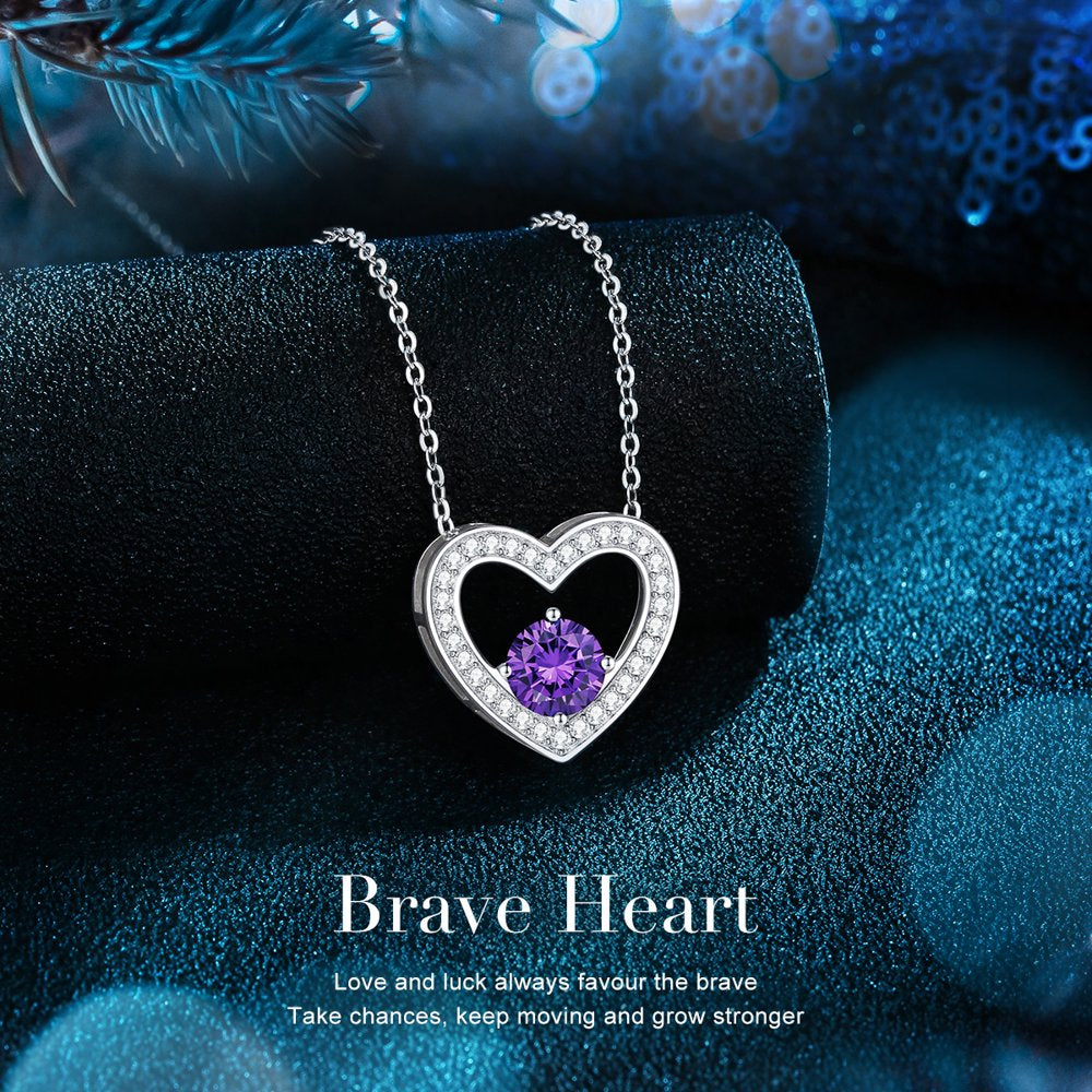 Brave Heart 925 Silver Necklaces with Birthstone for Women Girls Mom Wife Girlfriend, Pendant Necklace Jewelry Gifts for Christmas Birthday Anniversary Valentine'S Day