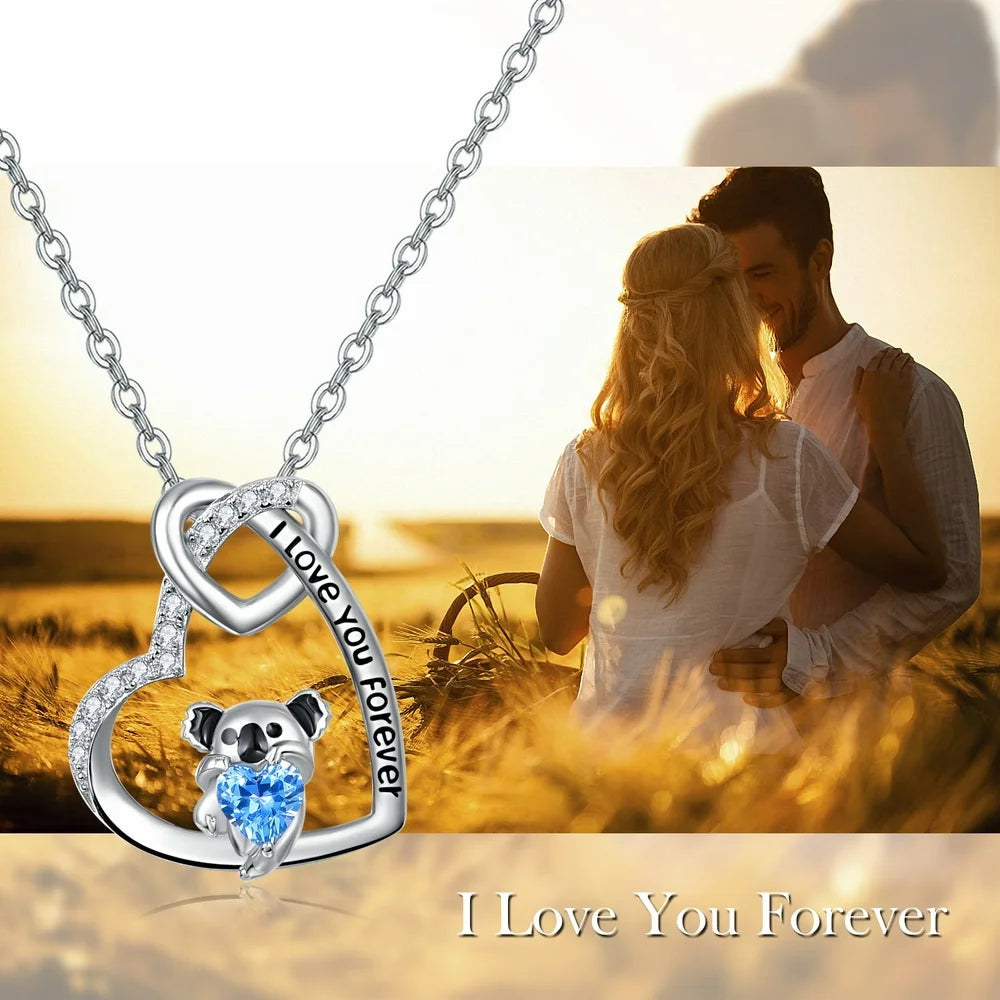 Koala Gifts Sterling Silver Koala Necklace for Women Girls Heart Cute Animal Koala Jewelry for Women Mom Daughter