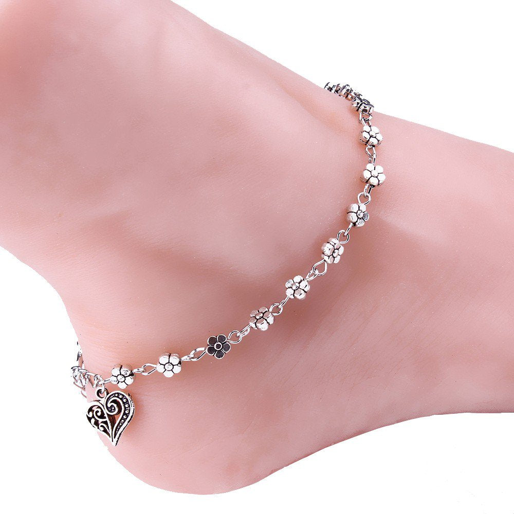 Anklet for Women Girls Silver Bead Chain Ankle Bracelet Barefoot Sandal Beach Foot Anklets