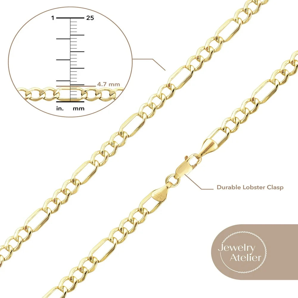 Gold Chain Necklace Collection - 14K Solid Yellow Gold Filled Figaro Chain Necklaces for Women and Men with Different Sizes (2.8Mm, 3.7Mm, 4.7Mm, 5.6Mm)