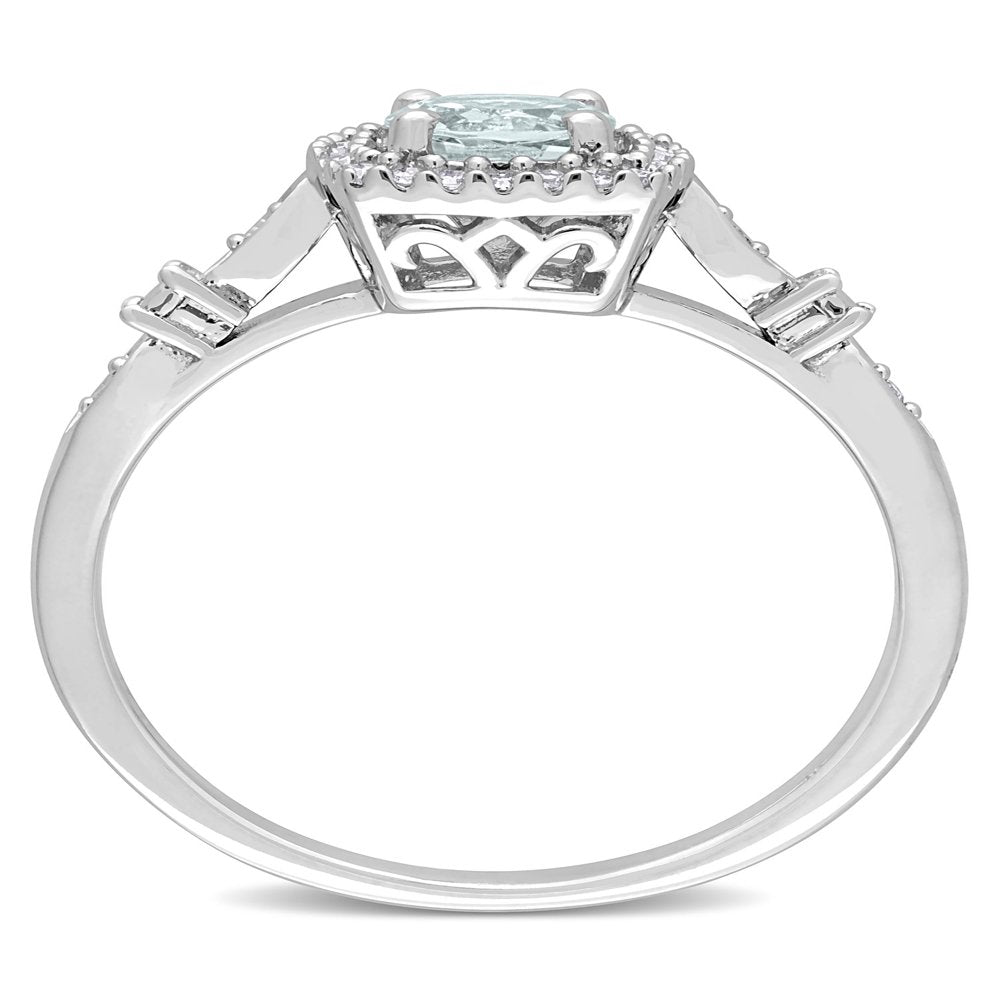 Women'S 3/8 Carat T.G.W. Aquamarine and 1/10 Carat T.W. Diamond Sterling Silver Halo Engagement Ring