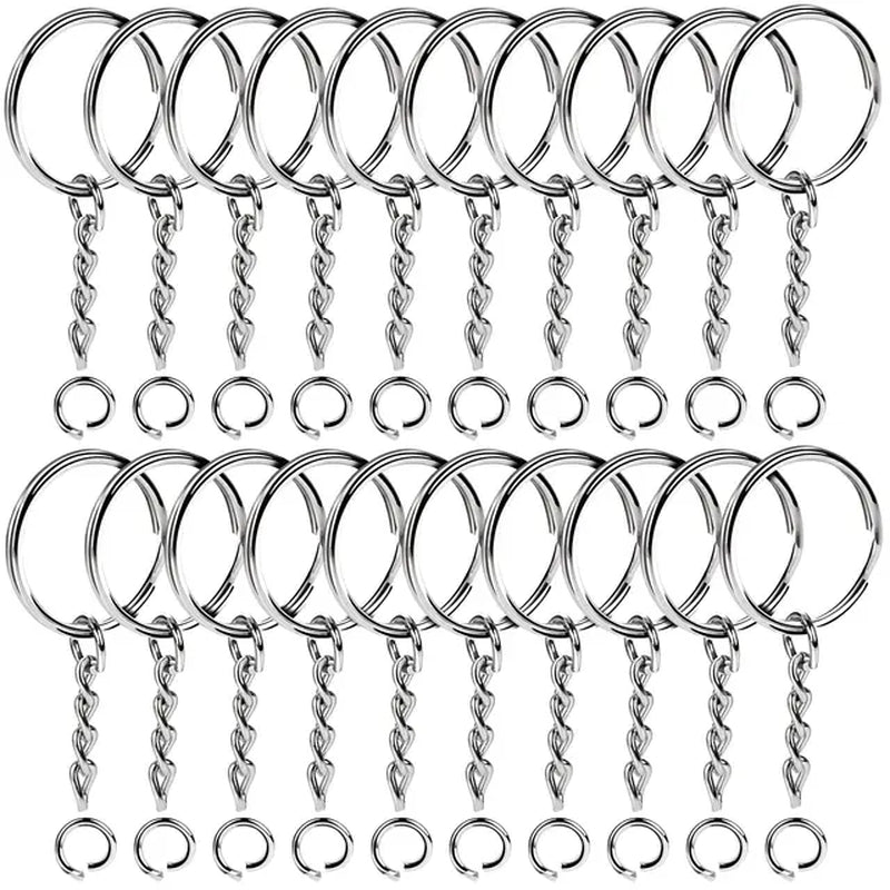 10/20Pcs Silver Plated Metal Split Keychain Parts Key Rings with Chain and Open Jump Ring for Keychain Making DIY Crafts Jewelry