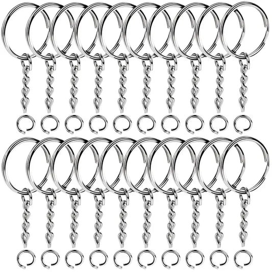 10/20Pcs Silver Plated Metal Split Keychain Parts Key Rings with Chain and Open Jump Ring for Keychain Making DIY Crafts Jewelry