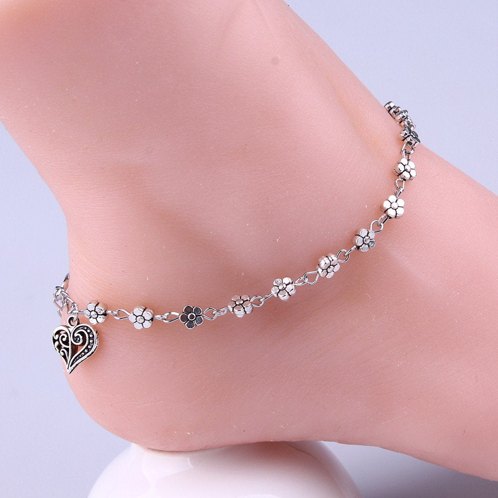 Anklet for Women Girls Silver Bead Chain Ankle Bracelet Barefoot Sandal Beach Foot Anklets