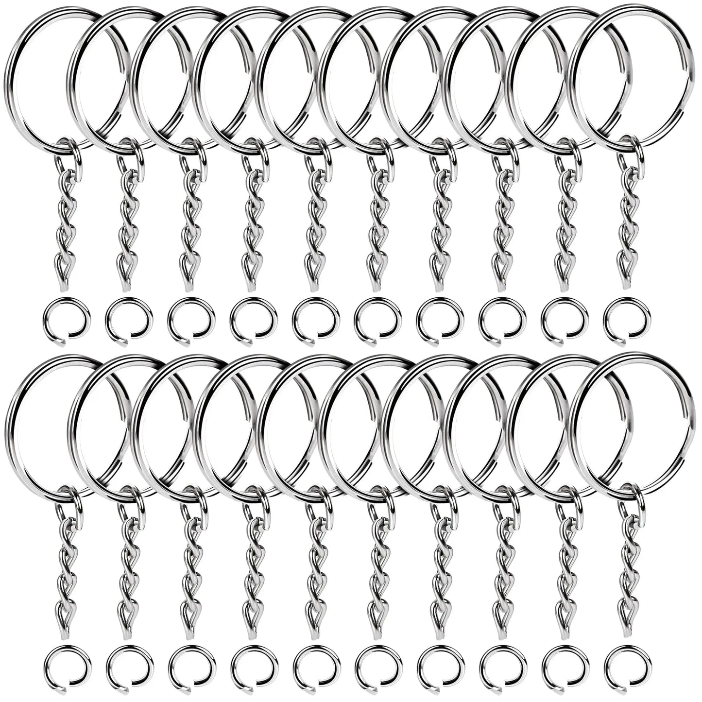 10/20Pcs Silver Plated Metal Split Keychain Parts Key Rings with Chain and Open Jump Ring for Keychain Making DIY Crafts Jewelry