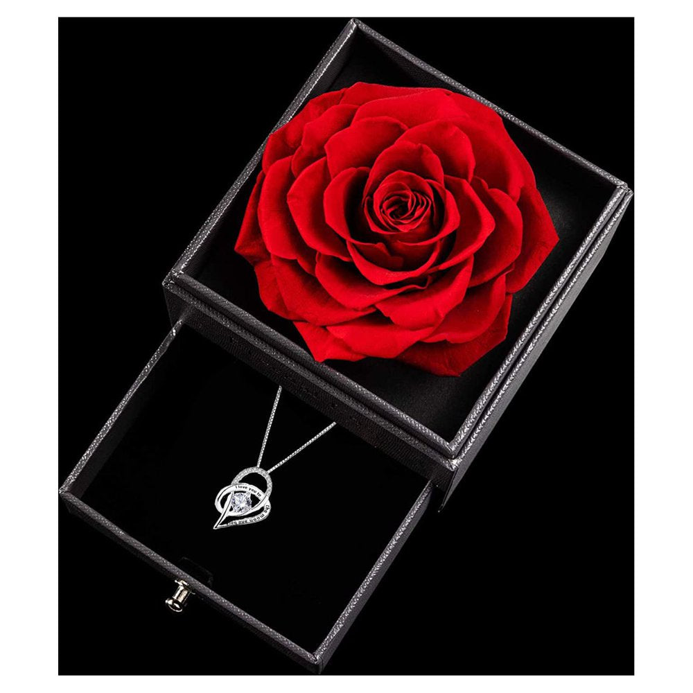 Gifts for Mom Preserved Real Rose with Necklace Gift Set, Sterling Silver Love Heart Cubic Zircon Pendant Necklace with Gift Box and Card, Mothers Day/Birthday Gifts for Mom/To Be New Mom Gifts