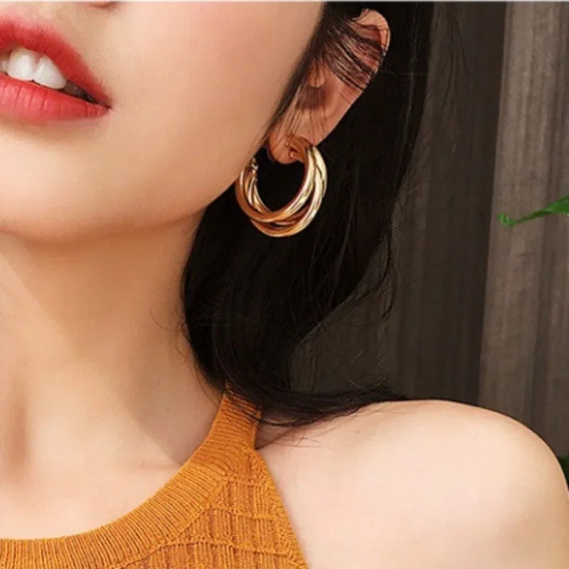 Fashion Earrings Korean Metal Elegant Hoop Earring Woman Vintage Geometric Statement Earrings Multiple Circle Ear Studs Jewelry